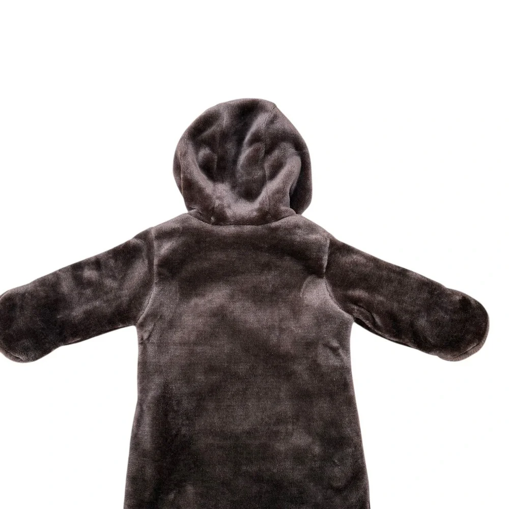 Baby‎ Football Fleece Hooded Bunting Snowsuit Brown Blue Cozy Plush 3-6 Months